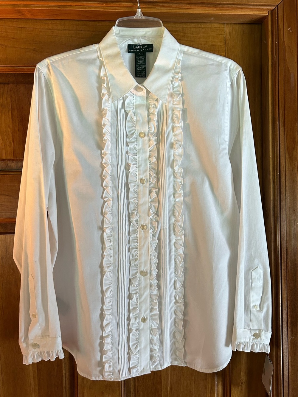 Lauren Ralph Lauren White Ruffled Front Button-Up Blouse